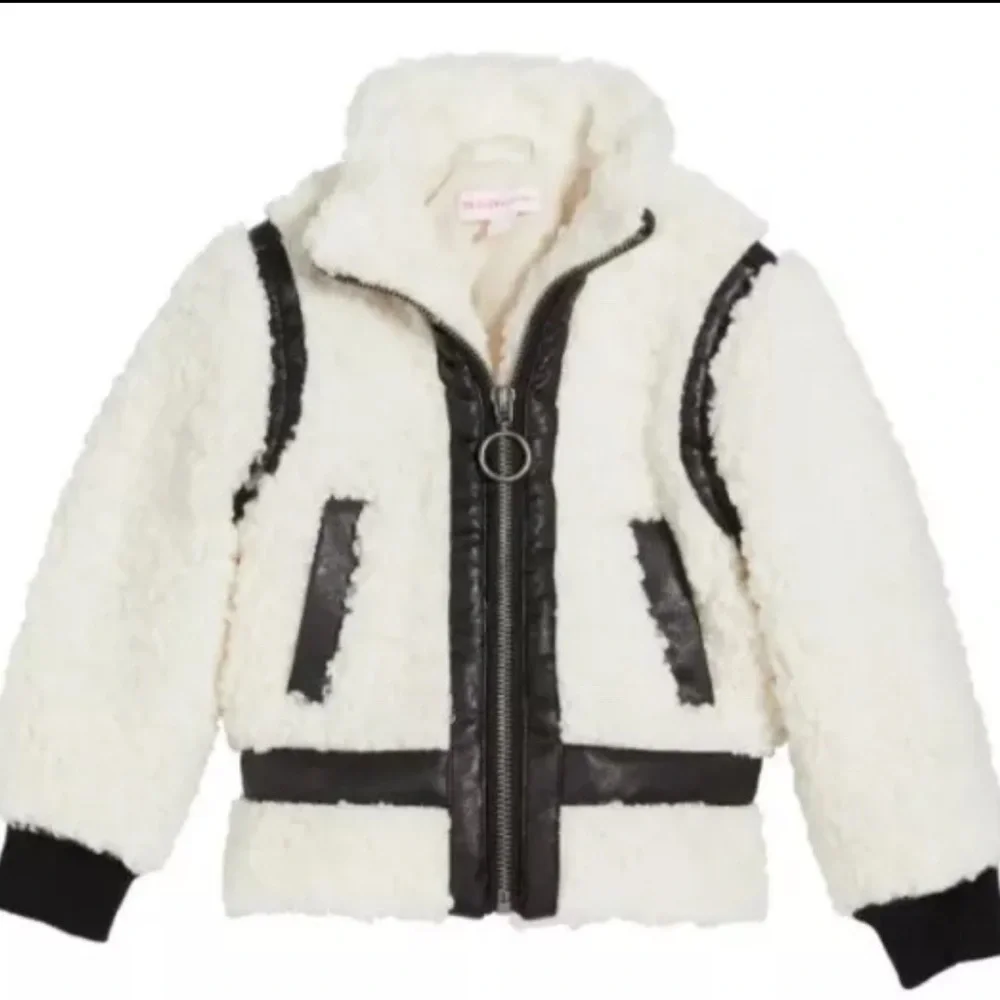 Design History Girl's Faux Sherpa Leather Trim Jacket Large